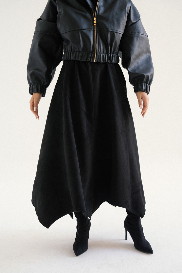 ASYMMETRIC SUEDE SKIRT