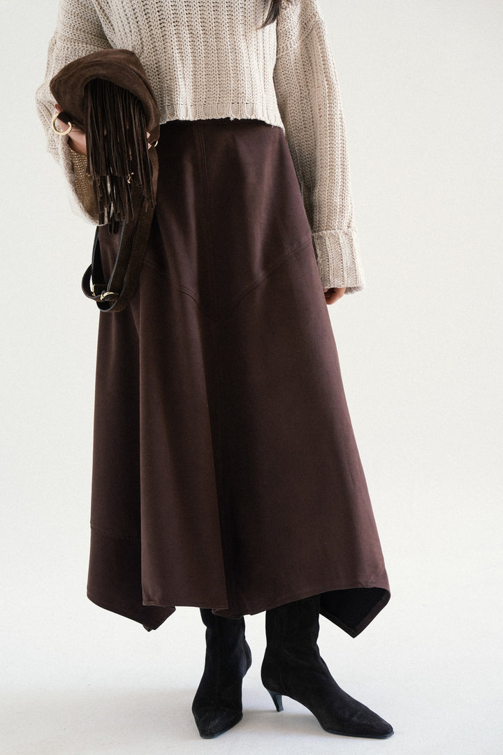 ASYMMETRIC SUEDE SKIRT
