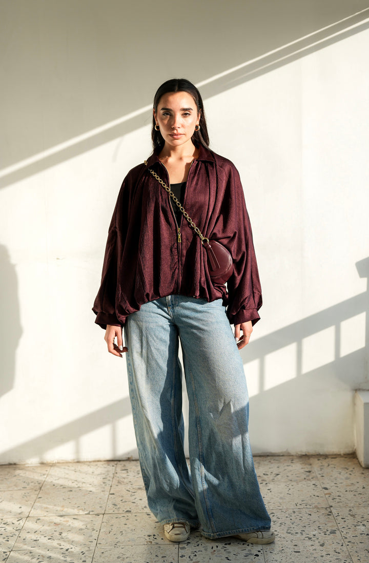 Silk Flow Jacket - Burgundy
