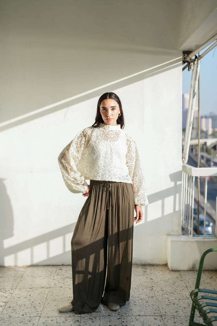 Sheer Embroidered Crop Top - Off White