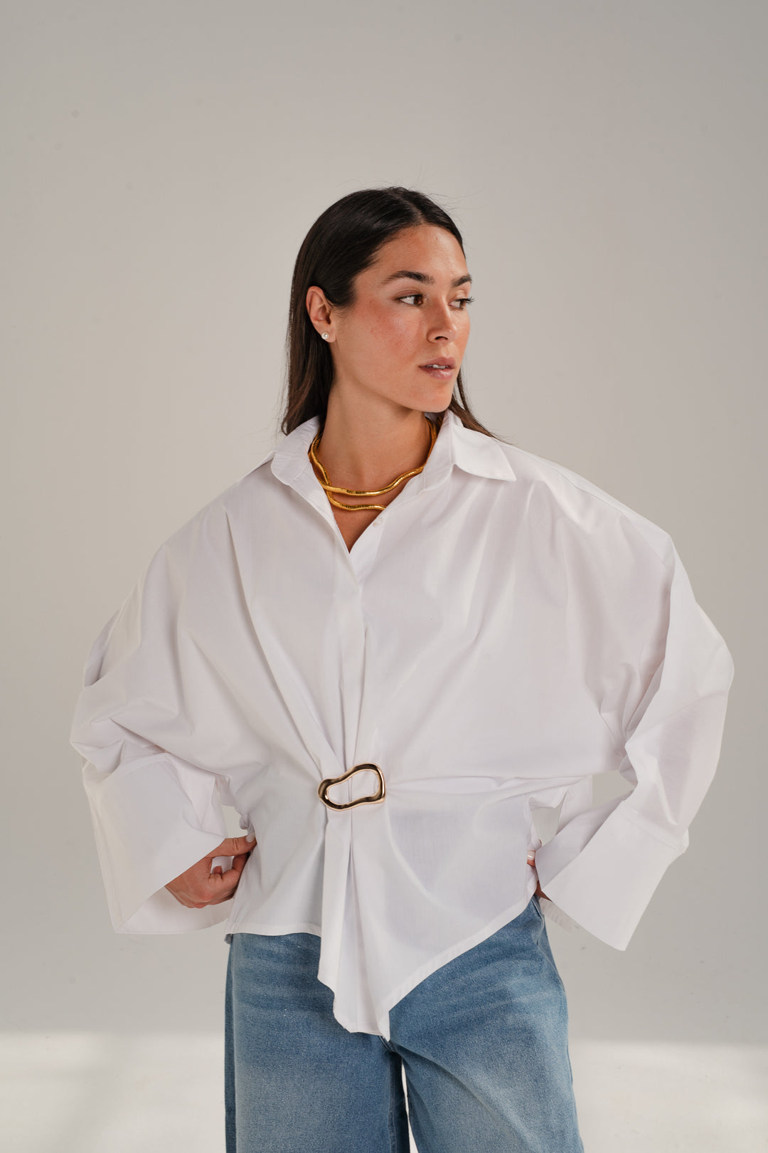 Poplin Shirt With Gold Pin - Oval