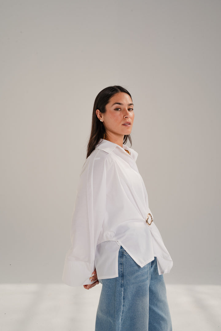 Poplin Shirt With Gold Pin - Oval