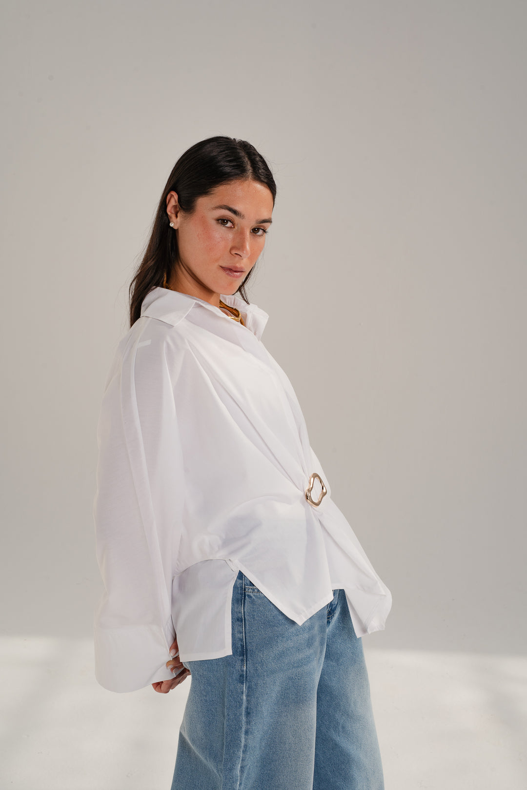 Poplin Shirt With Gold Pin - Oval