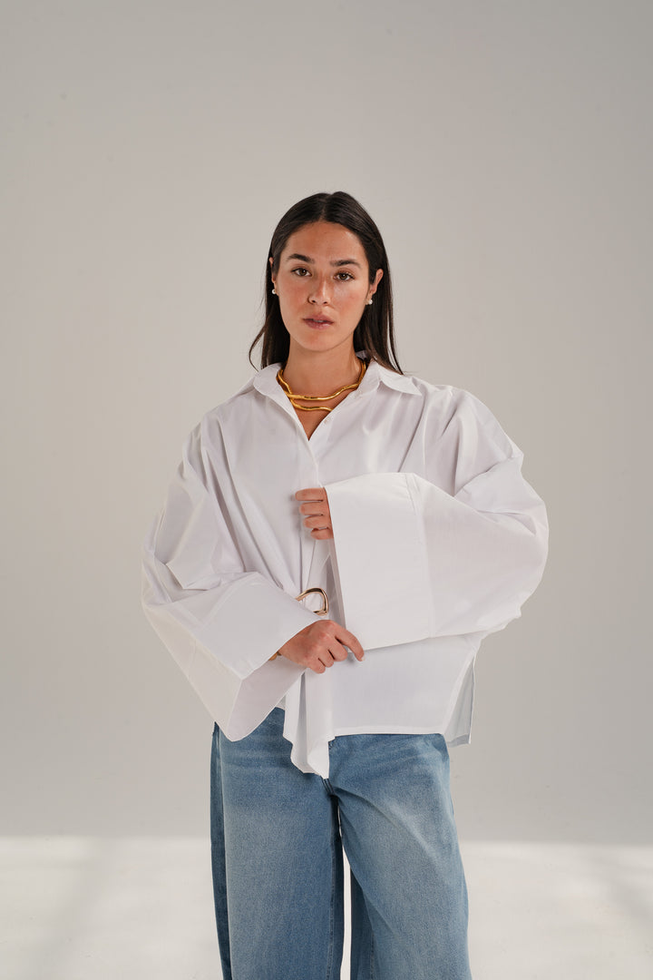 Poplin Shirt With Gold Pin - Oval