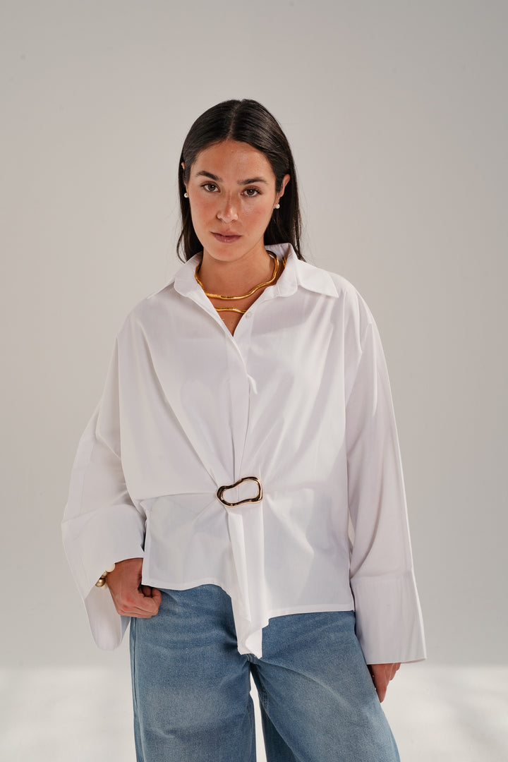 Poplin Shirt With Gold Pin - Oval
