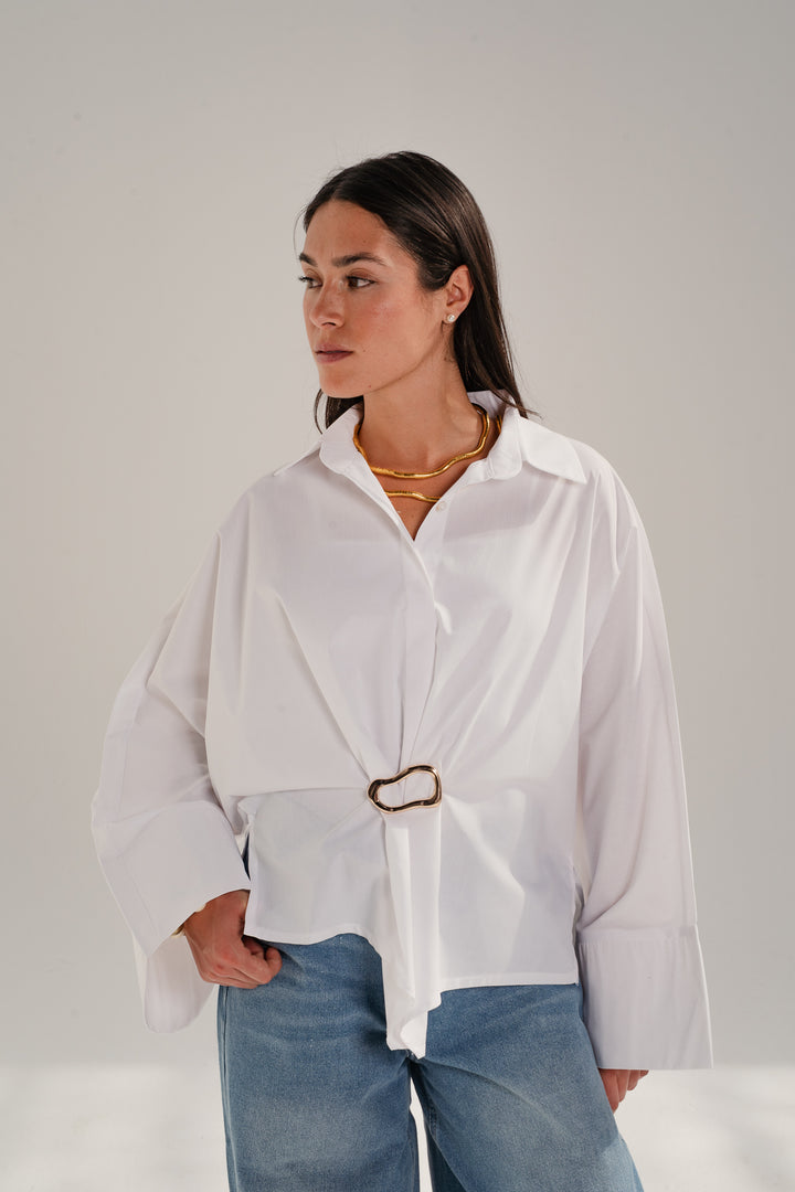 Poplin Shirt With Gold Pin - Oval