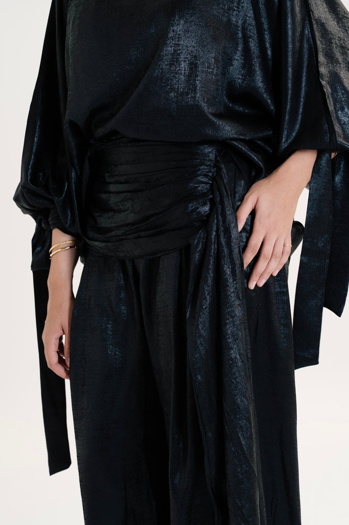 Draped Waist Evening Set - Black
