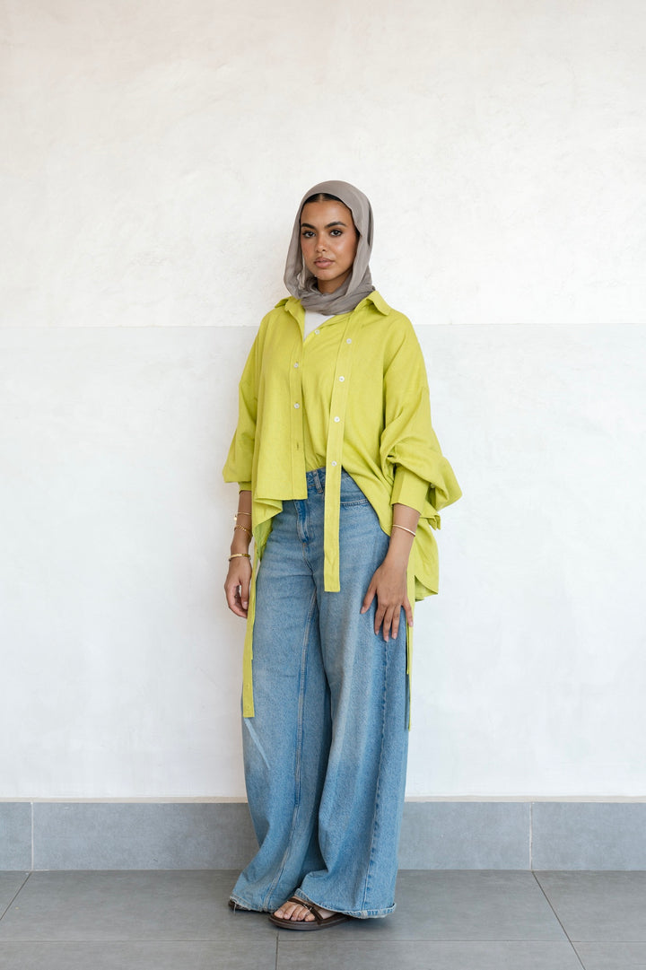 Linen button shirt - Lime green