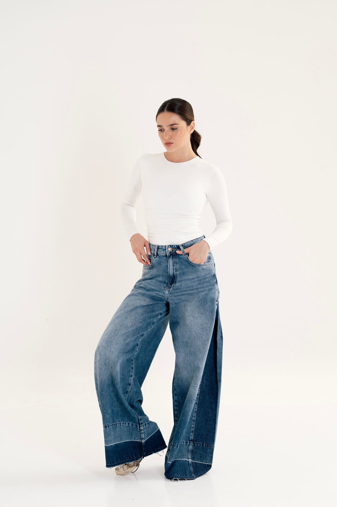 Two-Tone Wide Leg Jeans