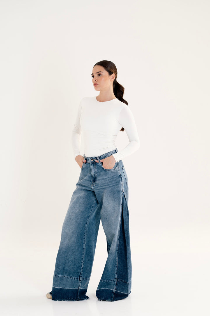 Two-Tone Wide Leg Jeans