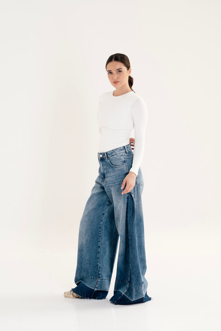Two-Tone Wide Leg Jeans