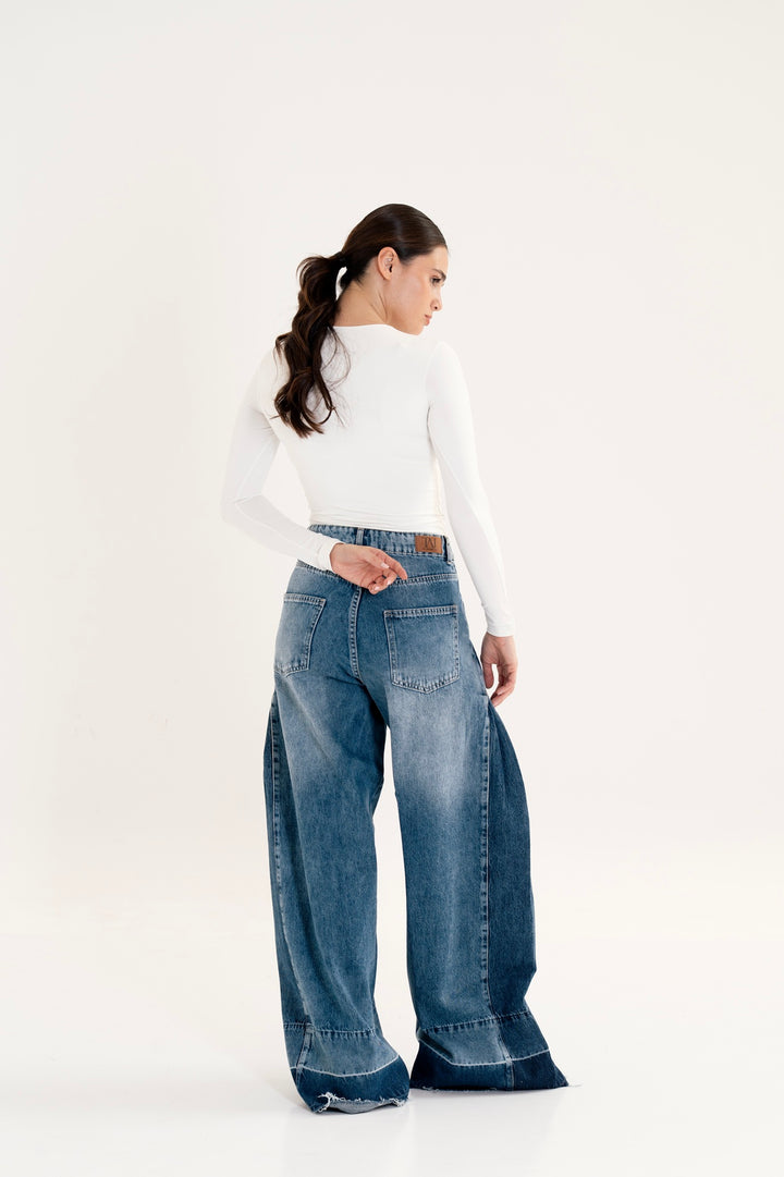 Two-Tone Wide Leg Jeans