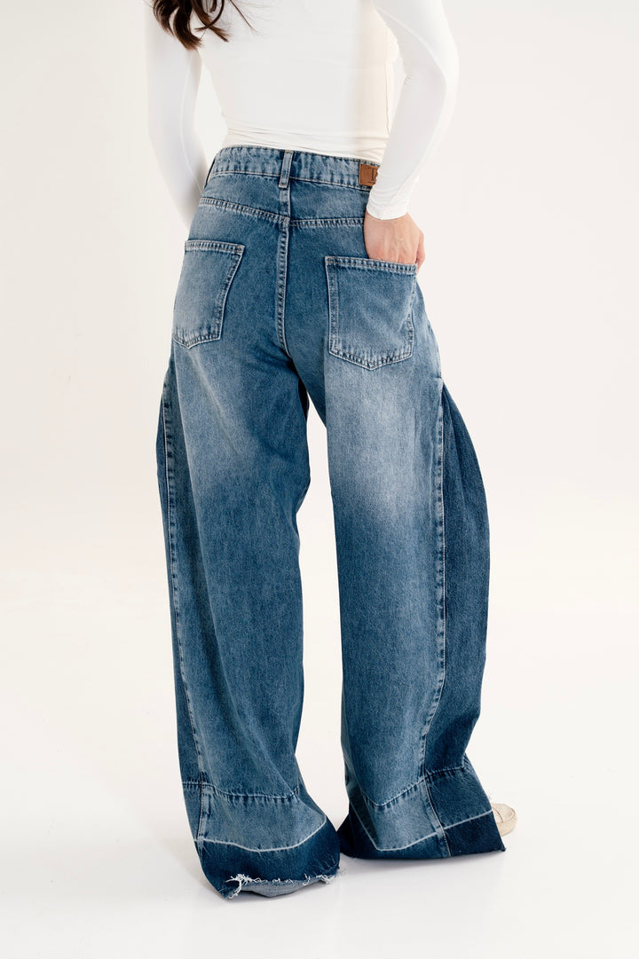 Two-Tone Wide Leg Jeans
