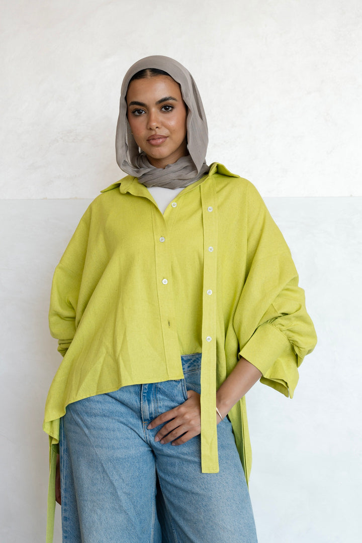 Linen button shirt - Lime green