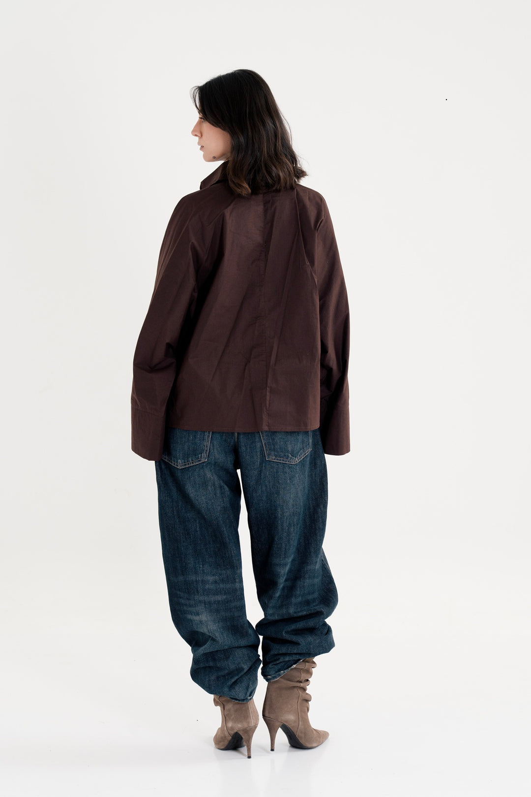 Poplin Shirt With Gold Pin - Brown- Round