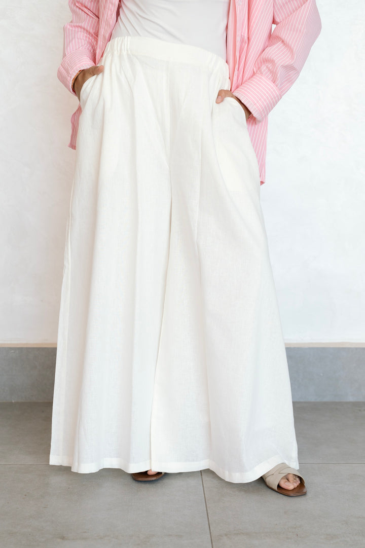 Wide Leg Linen Pants - Off white