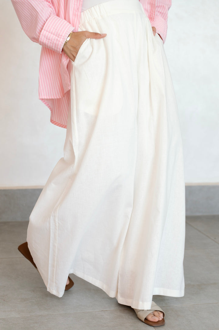 Wide Leg Linen Pants - Off white