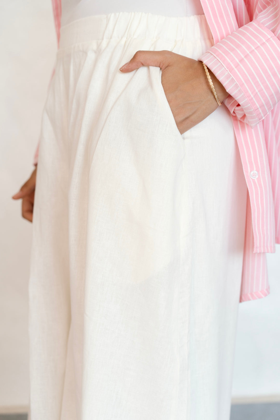 Wide Leg Linen Pants - Off white