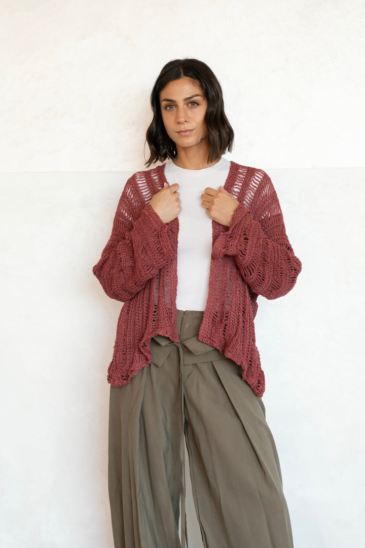 Summer Knit Cardigan - Burgundy