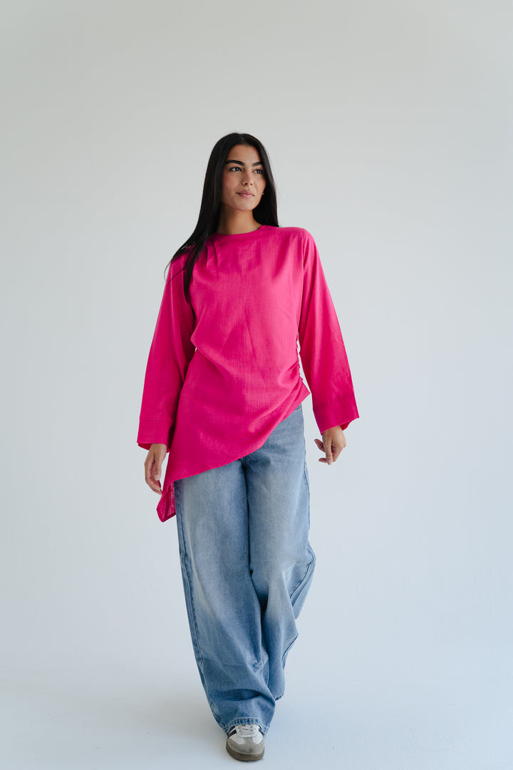Side Drape Linen Top