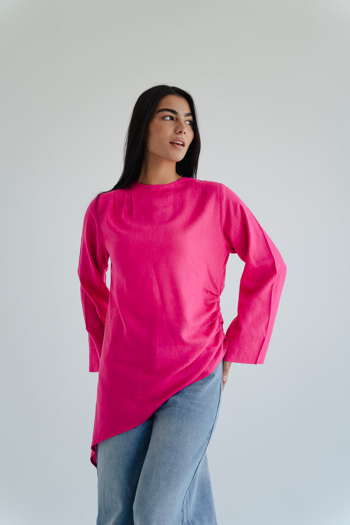 Side Drape Linen Top
