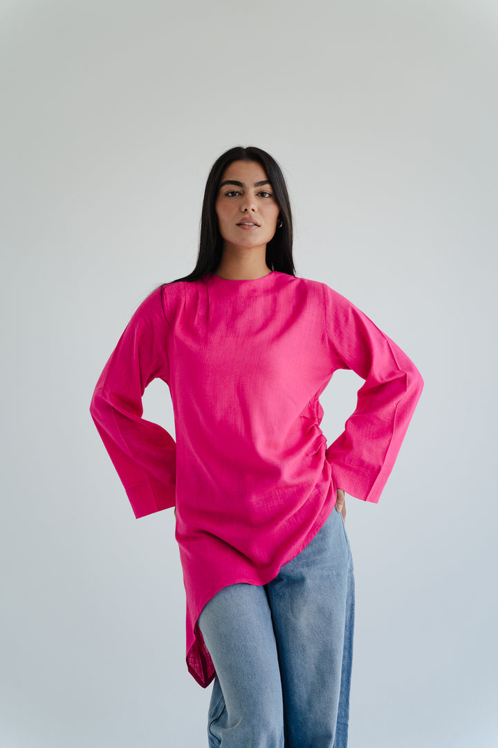 Side Drape Linen Top