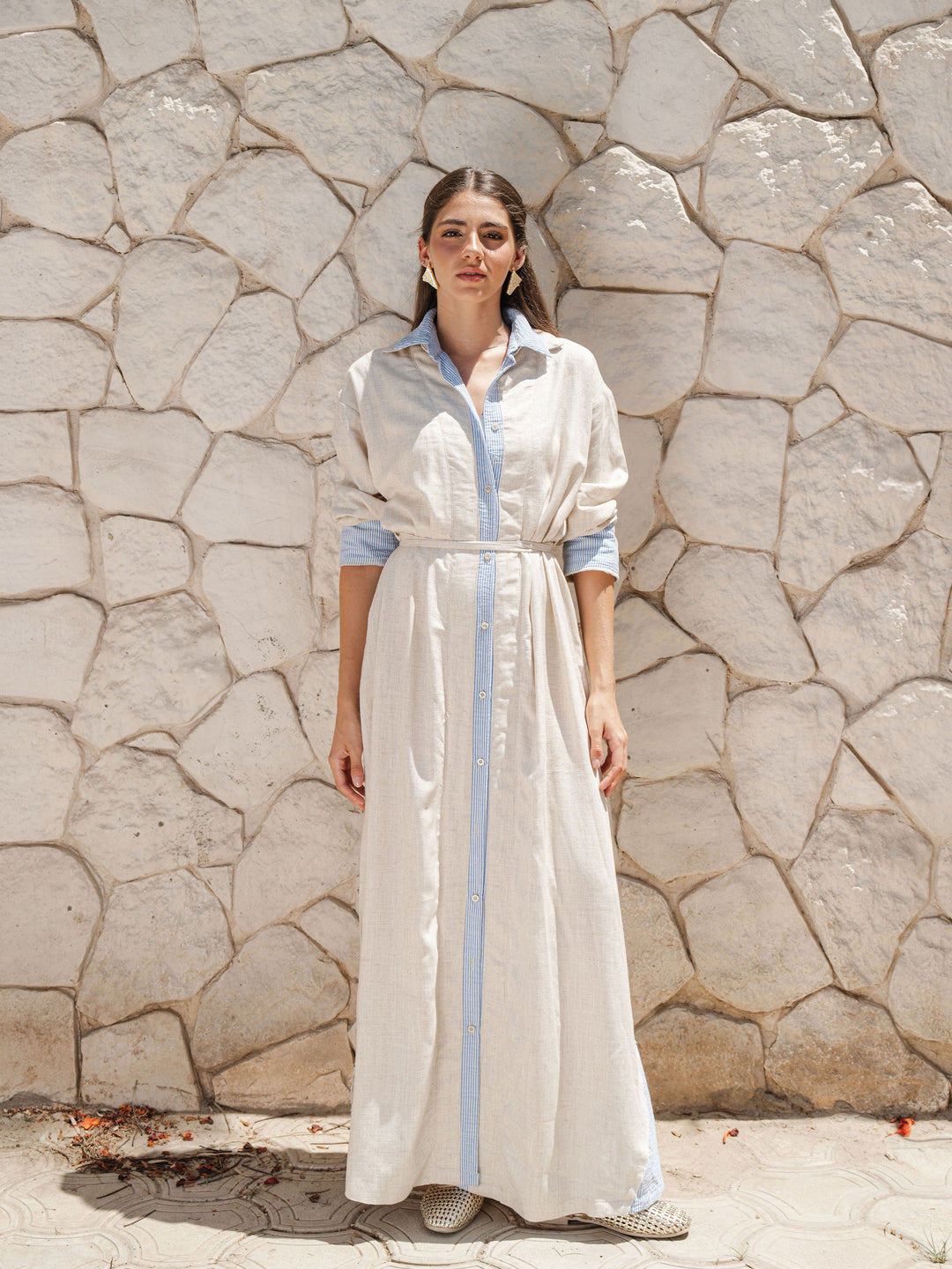 Belted Maxi Shirt Dress