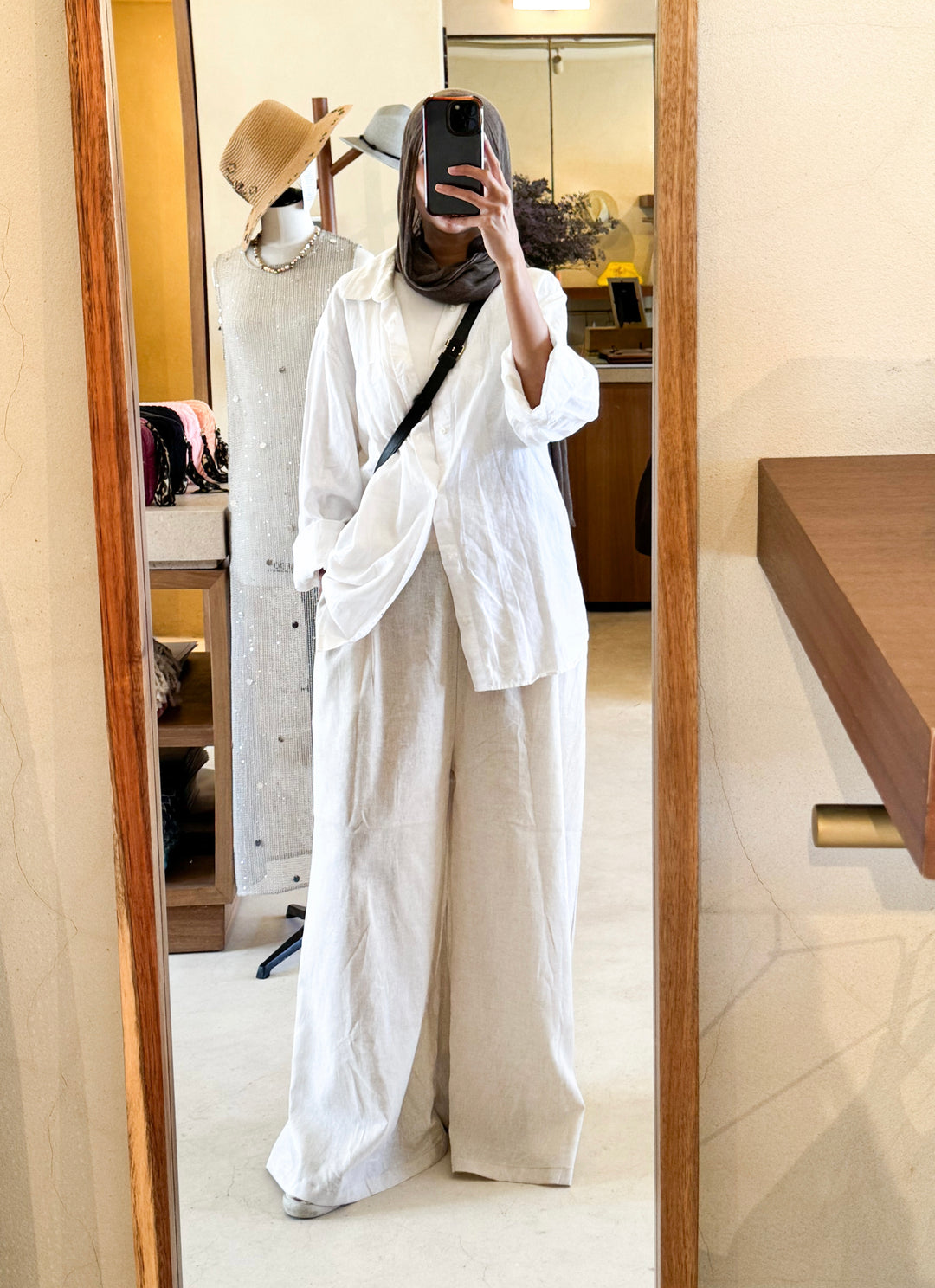 Wide Leg Linen Pants - Beige