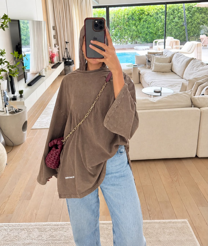 Stone washed Oversized T-shirt - Brown