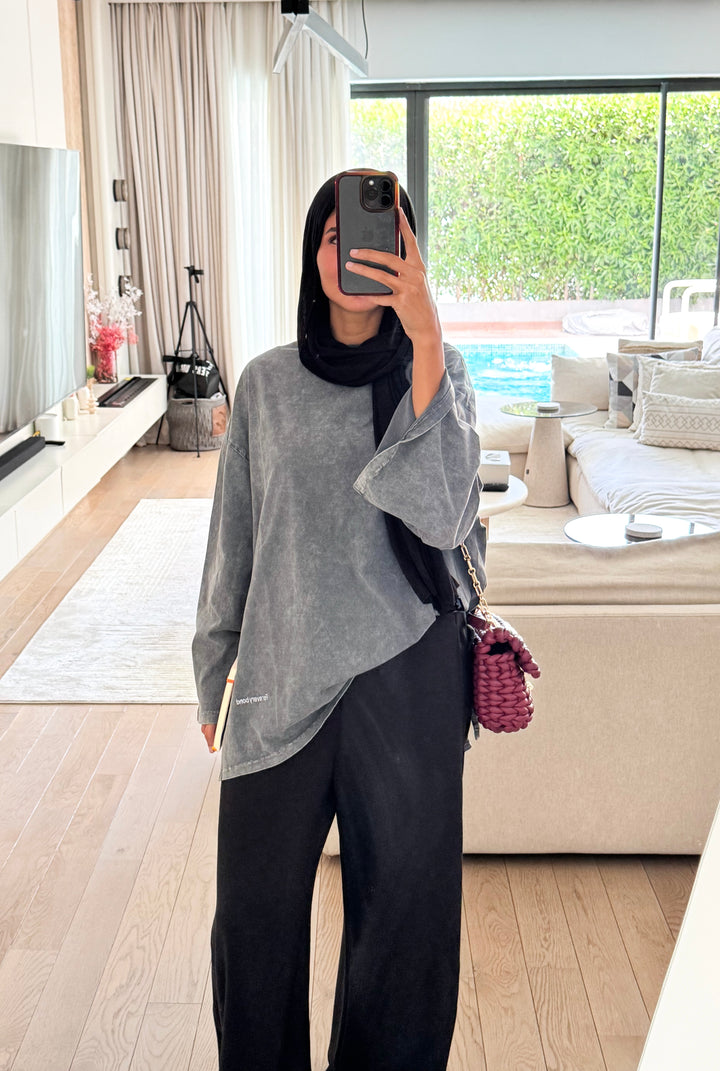 Stone Washed Oversized T-shirt - Grey