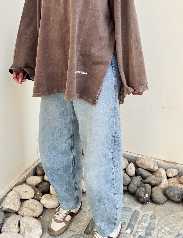Stone washed Oversized T-shirt - Brown