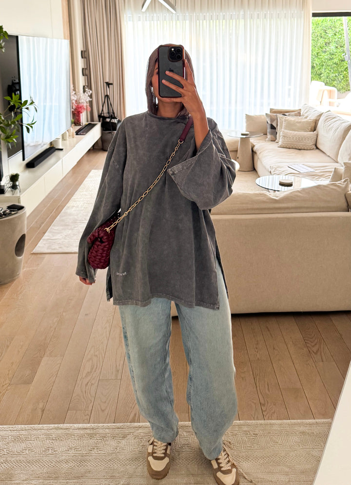 Stone Washed Oversized T-shirt - Grey