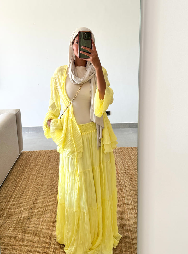 Crinkled Chiffon Set- Butter Yellow