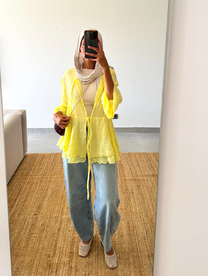 Crinkled Chiffon Set- Butter Yellow