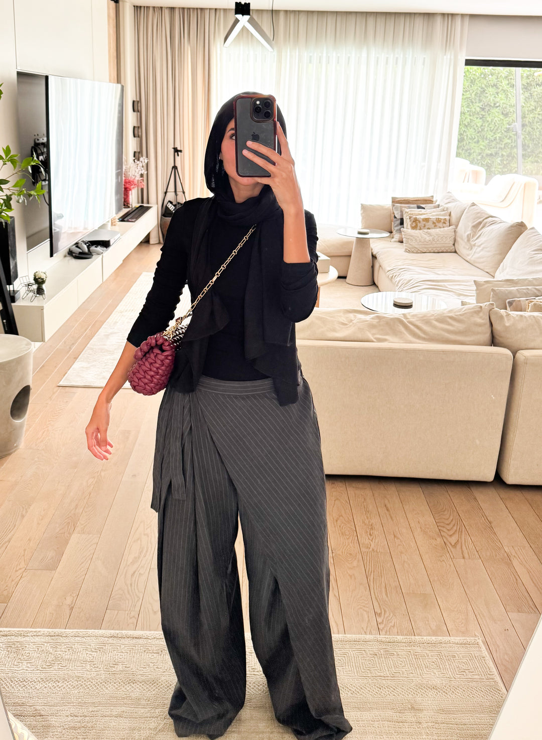 Striped Wrap Pants - Grey