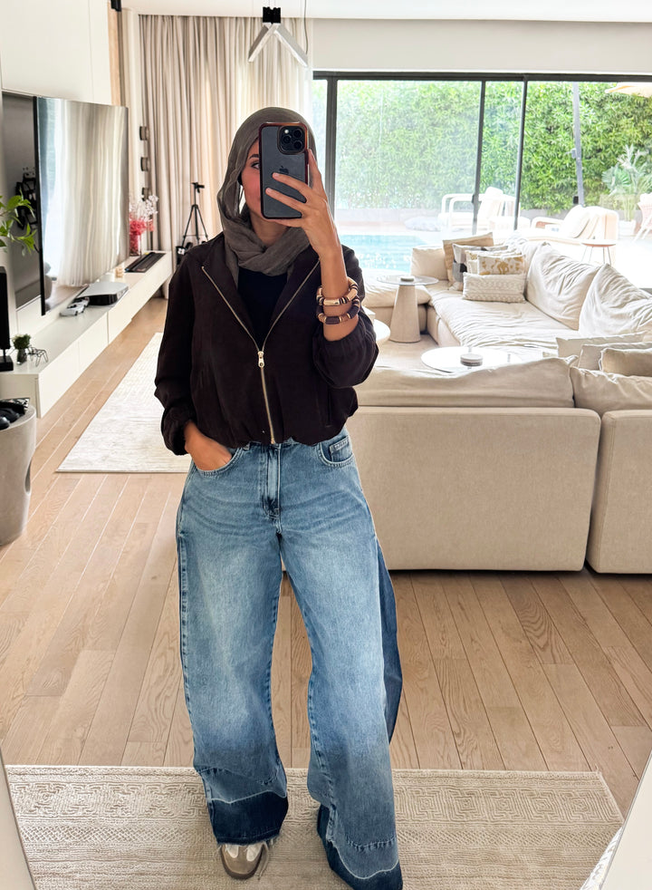Two-Tone Wide Leg Jeans
