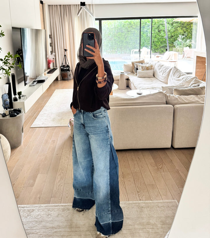 Two-Tone Wide Leg Jeans