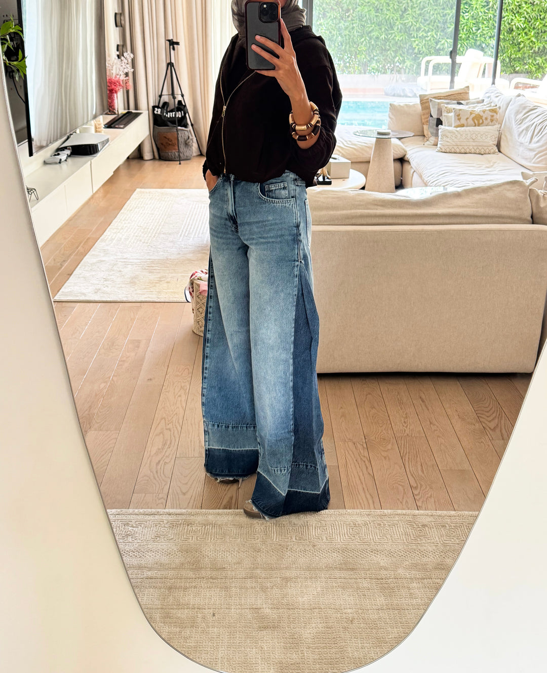 Two-Tone Wide Leg Jeans