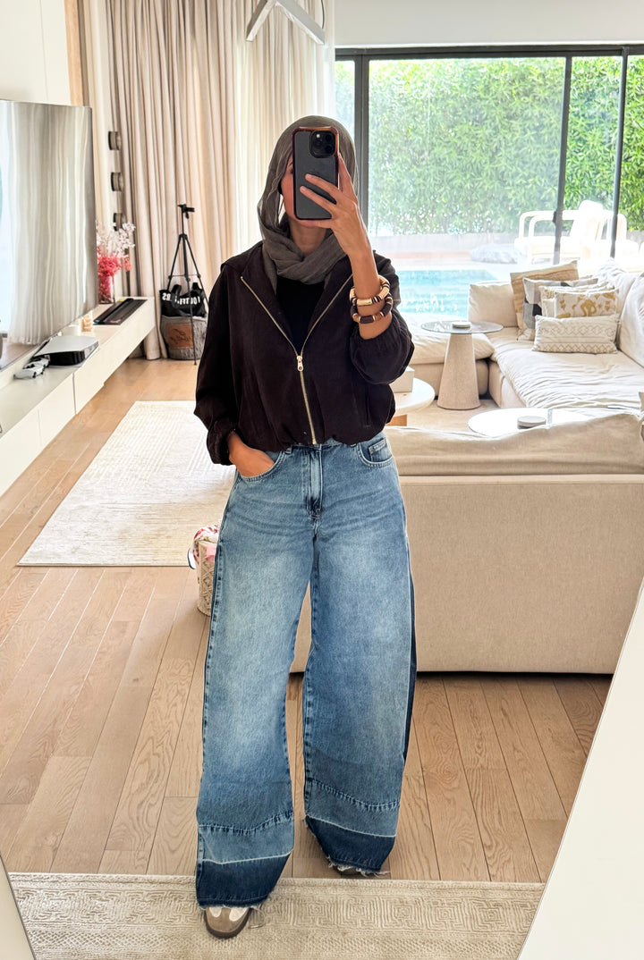 Two-Tone Wide Leg Jeans