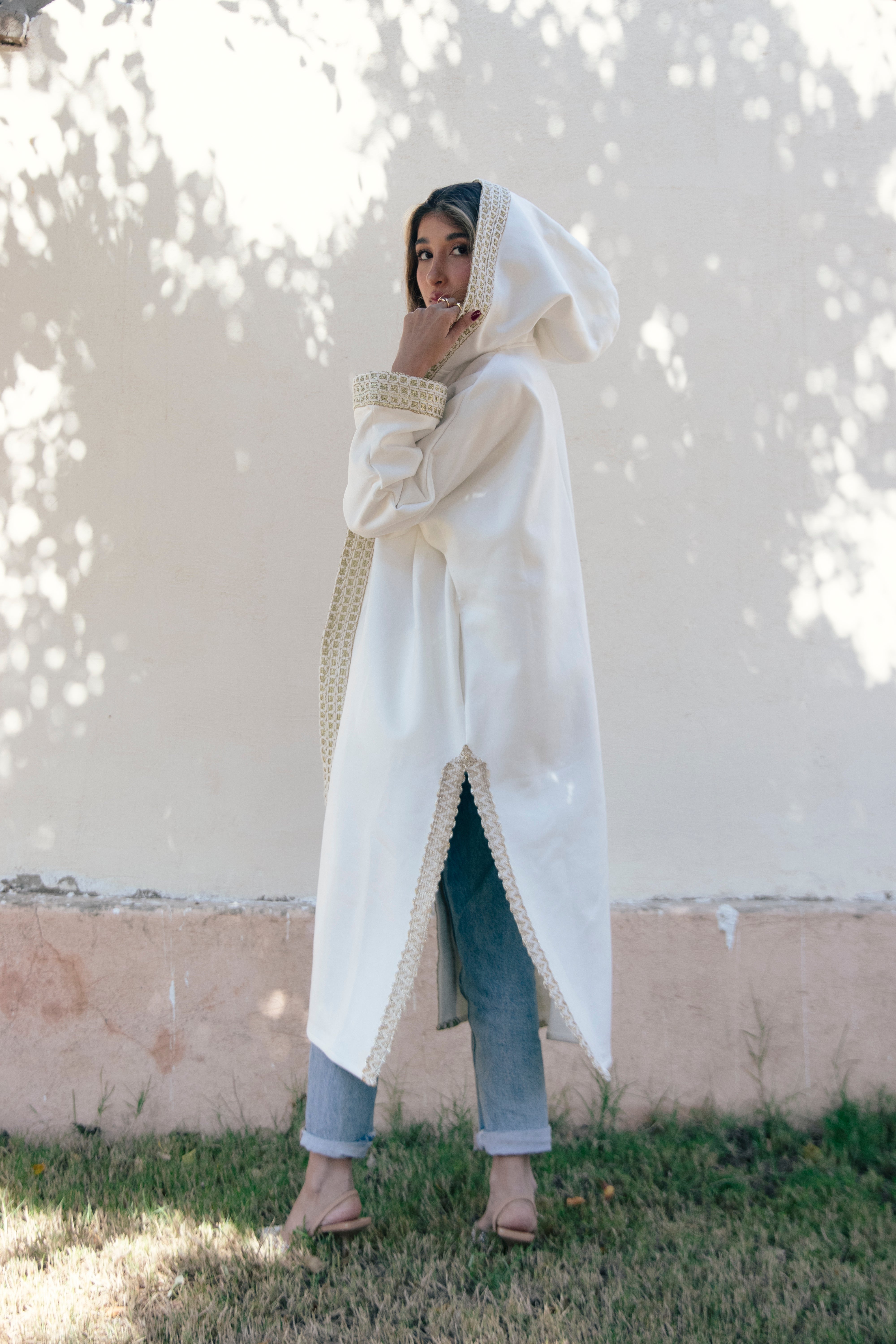 The hooded suede kaftan