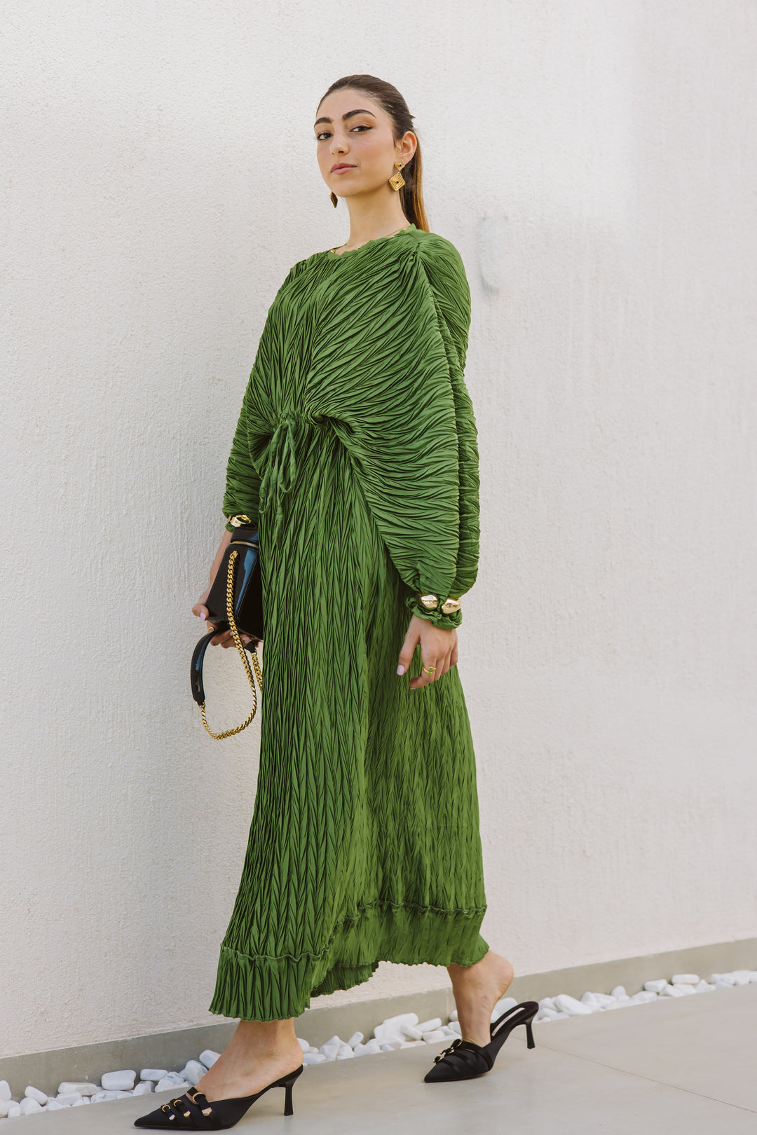 Crimped Satin Dress