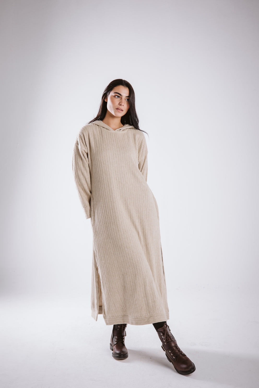 The knitted hoodie dress