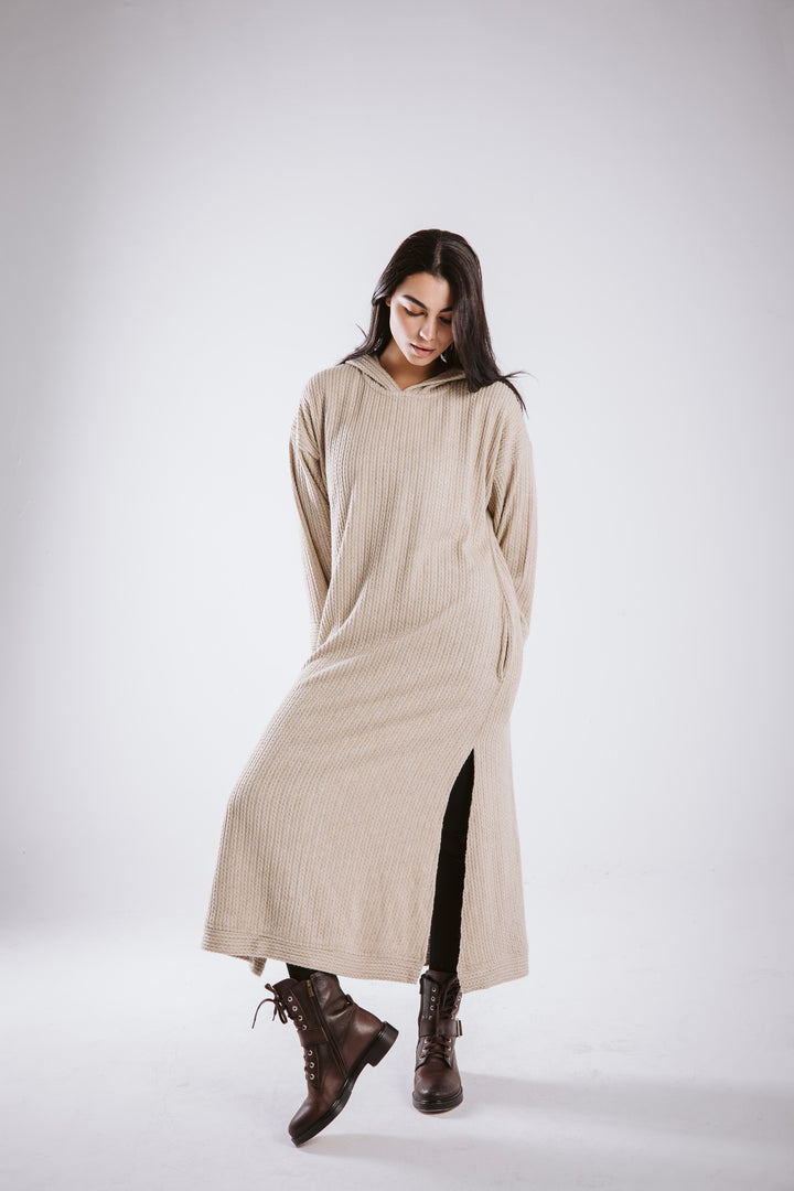 The knitted hoodie dress