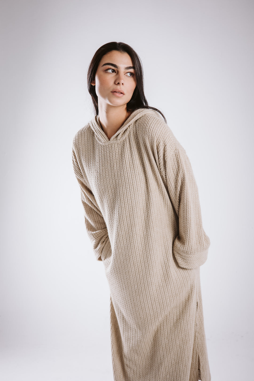 The knitted hoodie dress