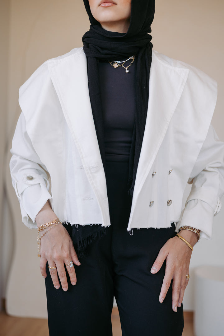 Cropped bold shoulders jacket