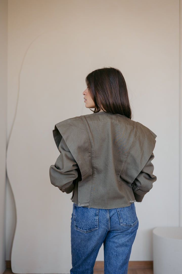 Cropped bold shoulders jacket