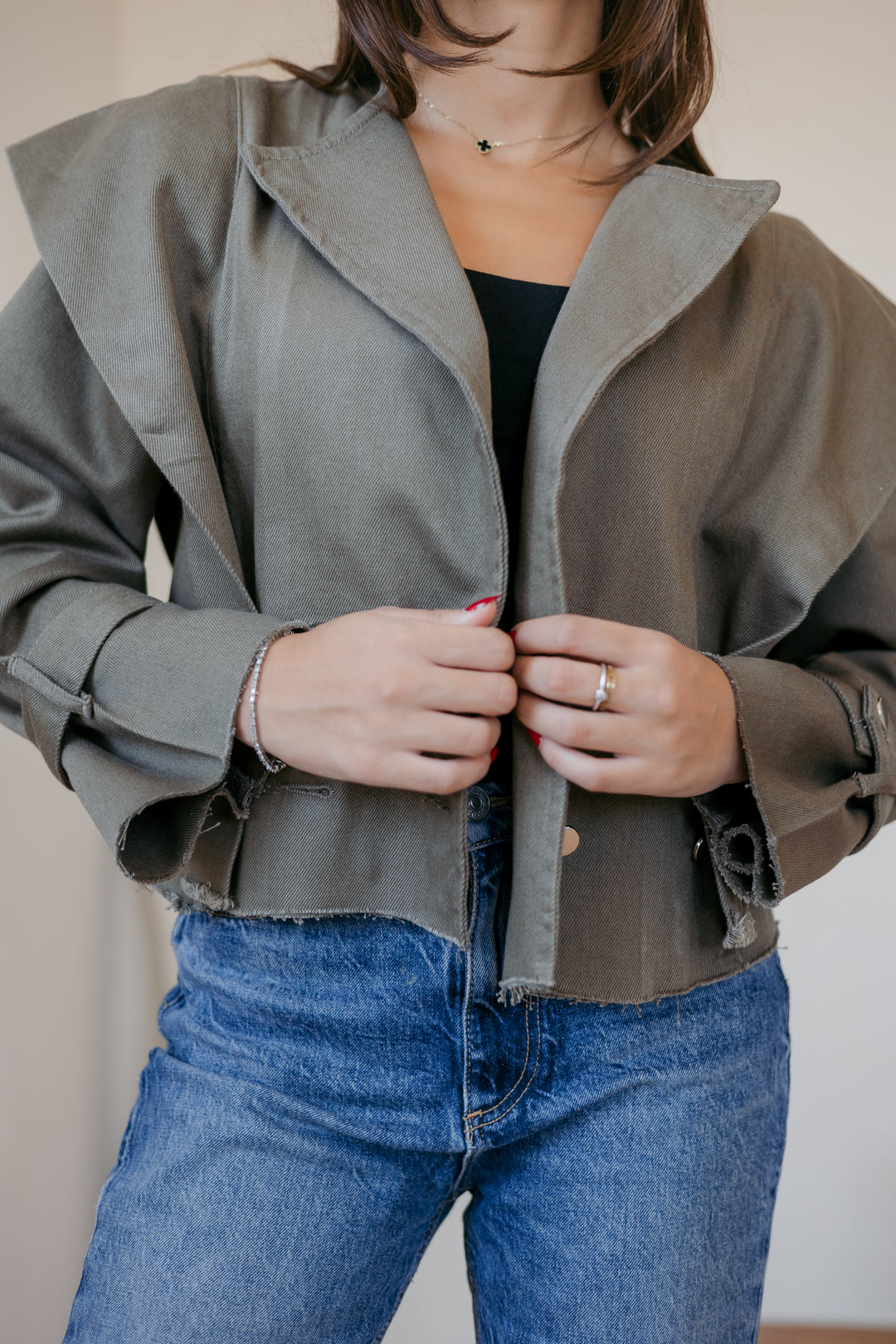 Cropped bold shoulders jacket