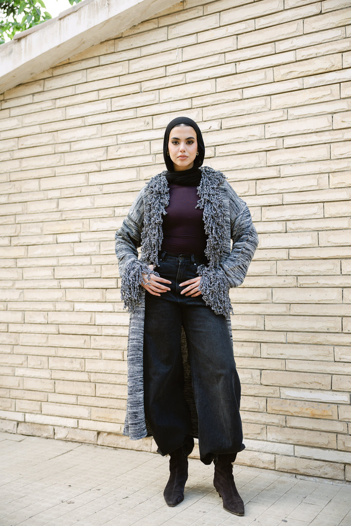 Earth-Tone Fringe cardigan