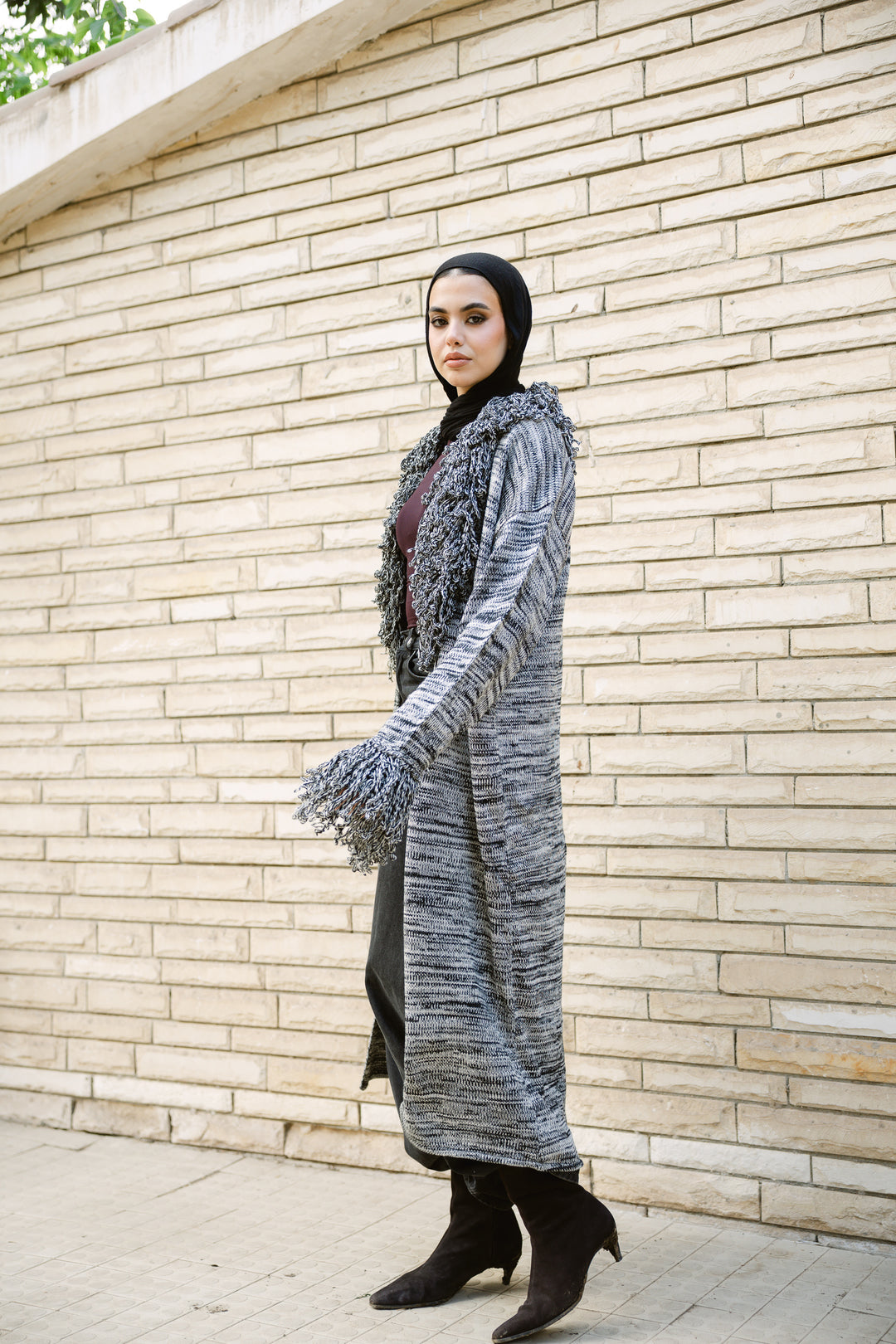 Earth-Tone Fringe cardigan