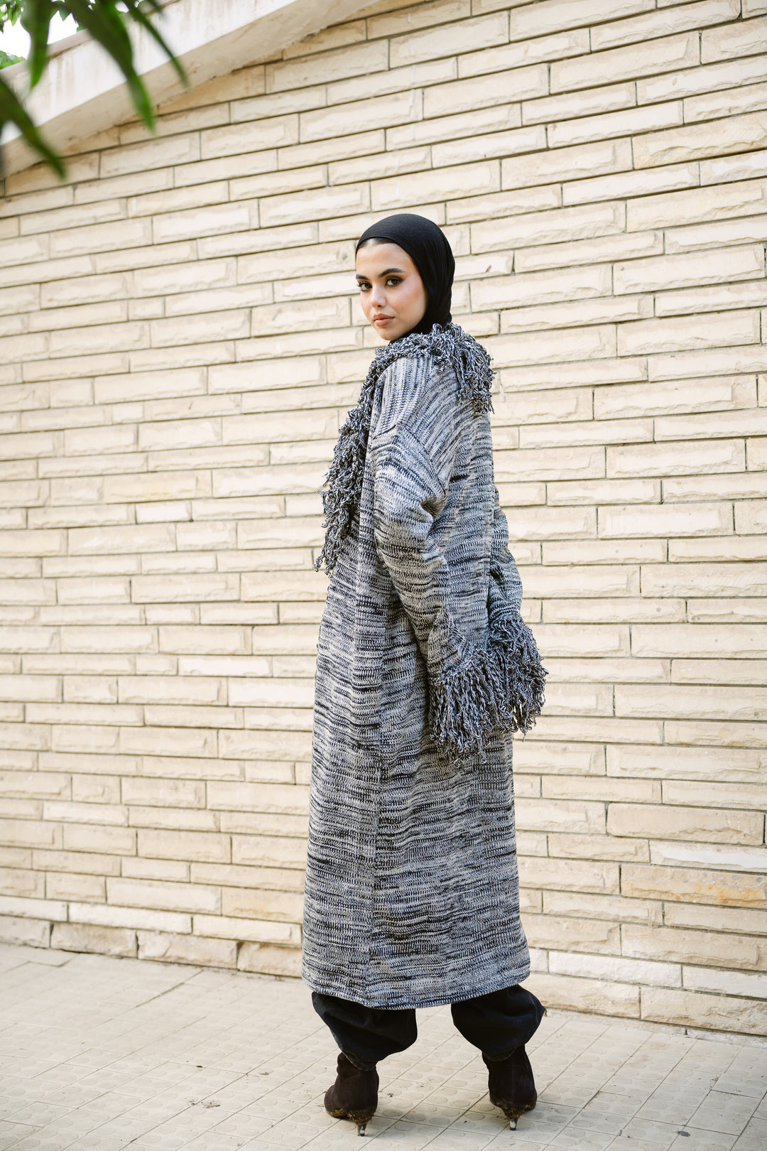 Earth-Tone Fringe cardigan